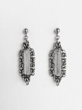 Vintage silver and clear quartz long earrings